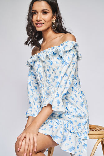 Blue Floral Fit & Flare Dress, Blue, image 2